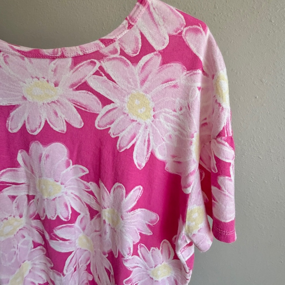 Zara Pink Short Sleeve Shirt size S Daisy Flower Printed Casual Pullover spring - Picture 4 of 6